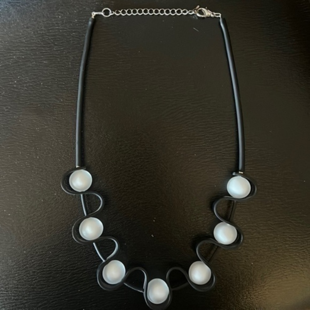 Wavy Rubber and silver ball Necklace by local artist.
